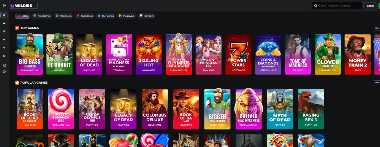 Casino lobby interface preview with games and navigation