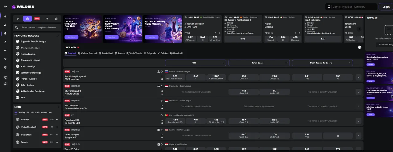 Sportsbook interface preview with live markets and bet slip